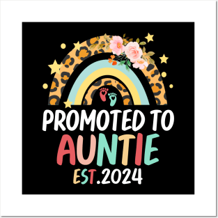 Promoted to Auntie 2024 Rainbow Flora Pregnancy Announcement Posters and Art